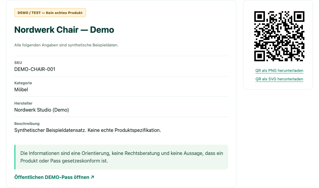 Echte öffentliche Ansicht des synthetischen Nordwerk-Möbel-DEMO-Passes